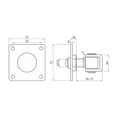 Zawias M-16 regulowany płytka 75x75x4 2