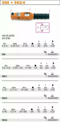 Klucz dynamometryczny zegarowy 0,5-13,5 Nm zabierak 1/4" Beta 590/1 2