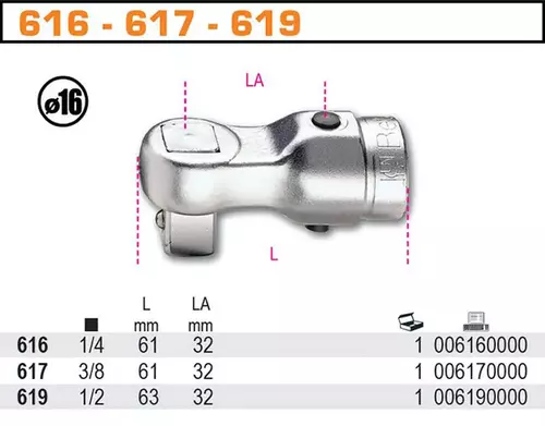 Głowica wymienna 1/4" do kluczy dynamometrycznych z trzpieniem Ø 16 mm Beta 616 2