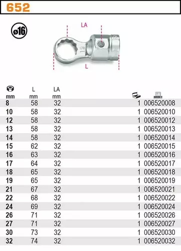 Głowica wymienna oczkowa 17 mm do kluczy dynamometrycznych z trzpieniem Ø 16 mm Beta 652/17 2