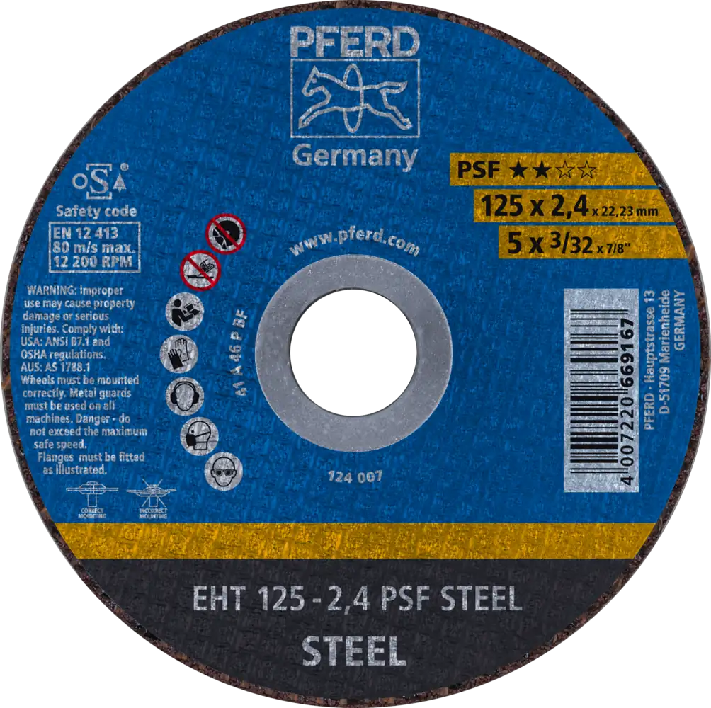Tarcza 125x2.4x22 metal Pferd PSF STEEL 61719026 25 szt
