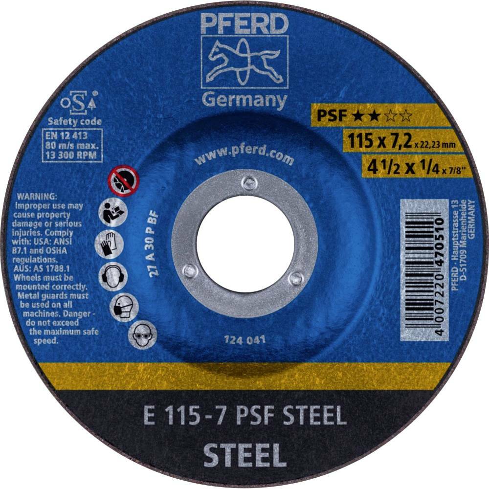 Tarcza do szlifowania metalu 115x7,2x22,23 PSF STEEL wypukła Pferd 62011634