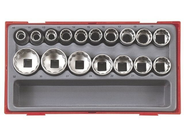 17-elementowy zestaw nasadek 12-kątnych z chwytem kwadratowym 1/2'', Teng Tools TT1217