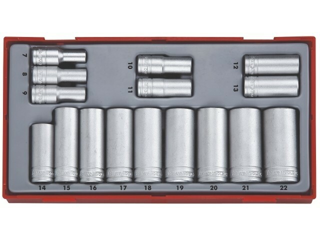 16-elementowy zestaw kluczy nasadowych z chwytem kwadratowym 3/8'' Teng Tools TT3816