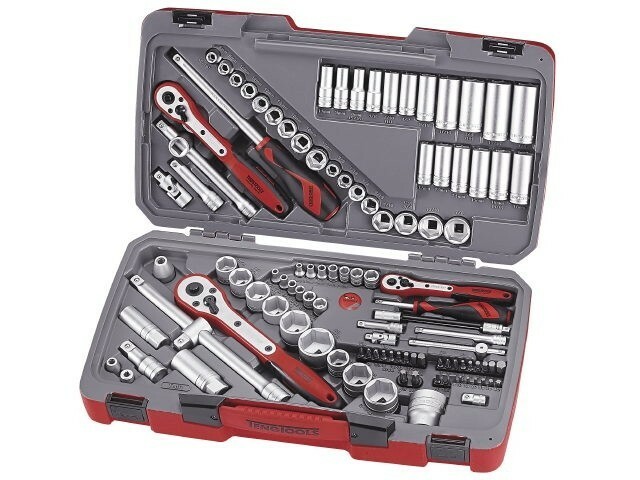 111-elementowy zestaw narzędzi nasadowych z chwytem kwadratowym 1/4'', 3/8'' i 1/2'' Teng Tools TM111