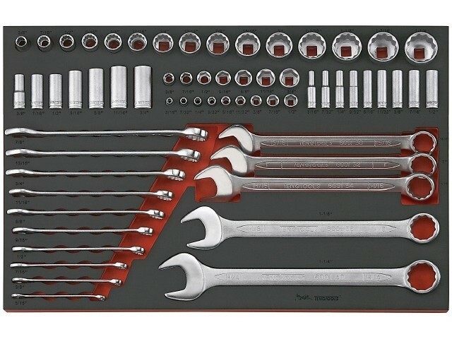 62-elementowy Zestaw kluczy płasko-oczkowych i nasadek Teng Tools TTEAF62