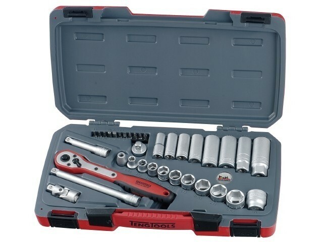 35-elementowy zestaw narzędzi nasadowych calowych Z chwytem kwadratowym 3/8'' Teng Tools T3835AF