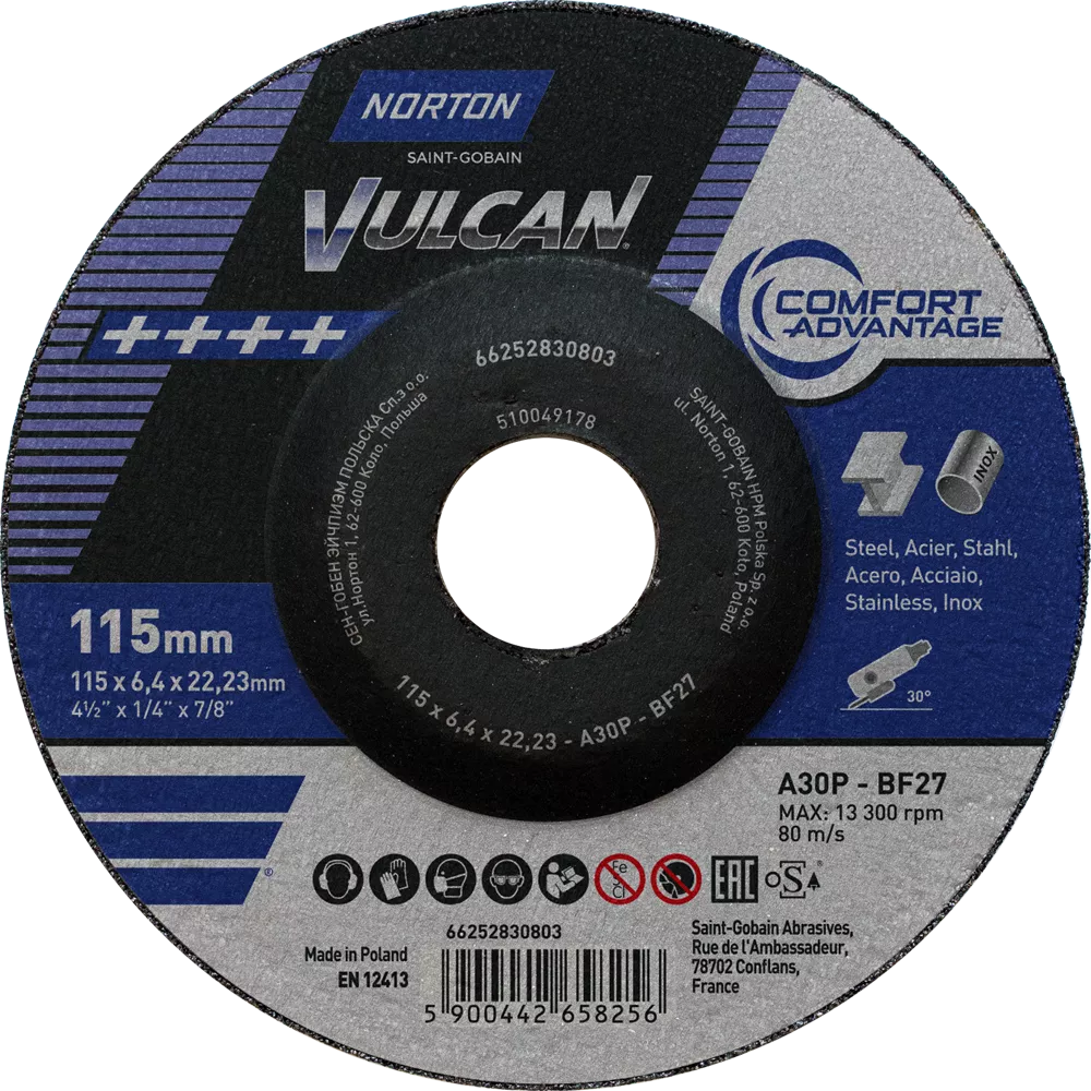 Tarcza 115x6x22 metal/inox Norton Vulcan FAST CUT 66252830803 10 szt