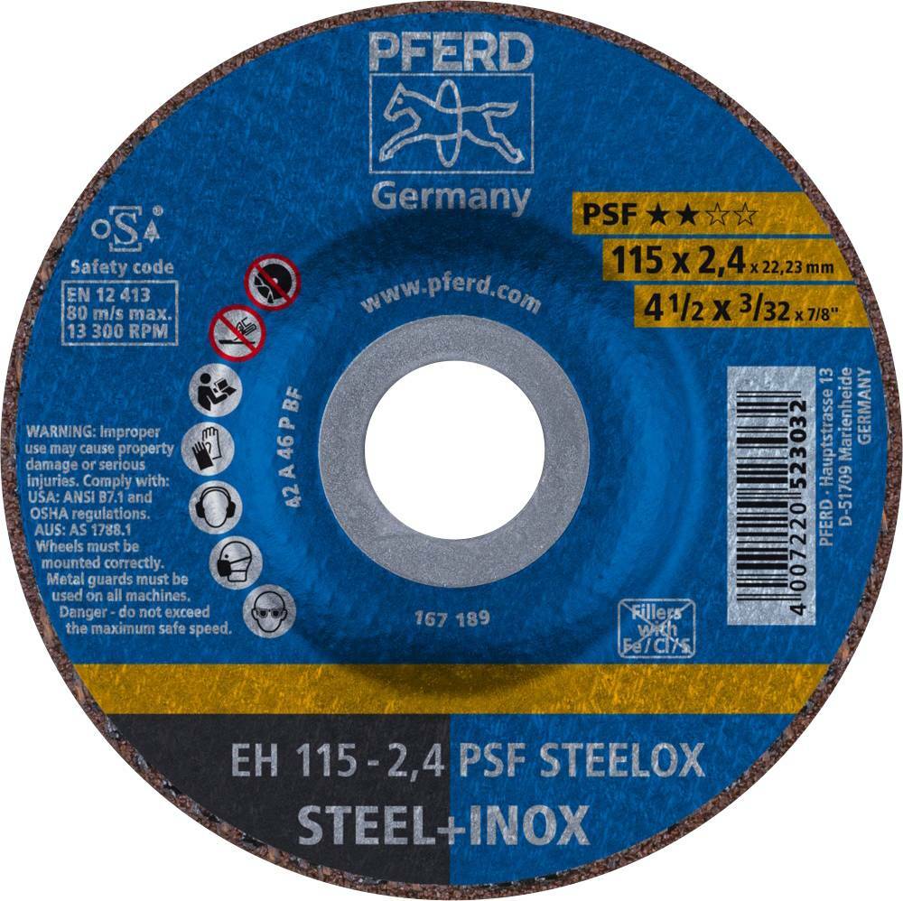 Tarcza 115x2.4x22 metal/inox Pferd PSF STEELOX 61740326 25 szt