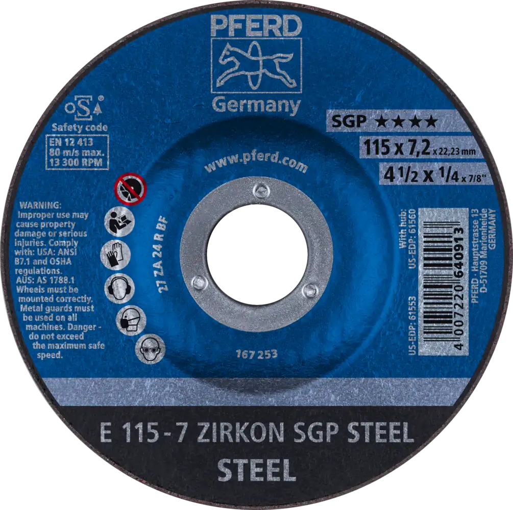 Tarcza 115x7.2x22 metal Pferd ZIRKON SGP STEEL 62211737 10 szt