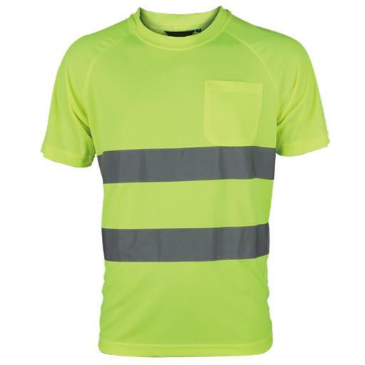 T-shirt ostrzegawczy o intensywnej widzialności, przewiewny poliester pique, 2 taśmy odblaskowe poziome, żółty, model vwts01-by