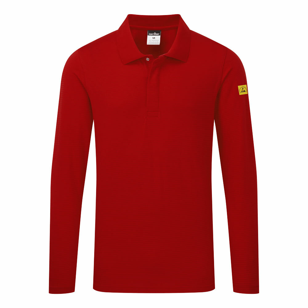 Anti-Static ESD Polo Shirt L/S, kolor głęboka czerwień, rozmiar L
