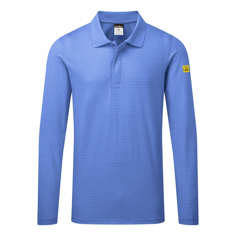Anti-Static ESD Polo Shirt L/S, kolor hamilton niebieski, rozmiar XL