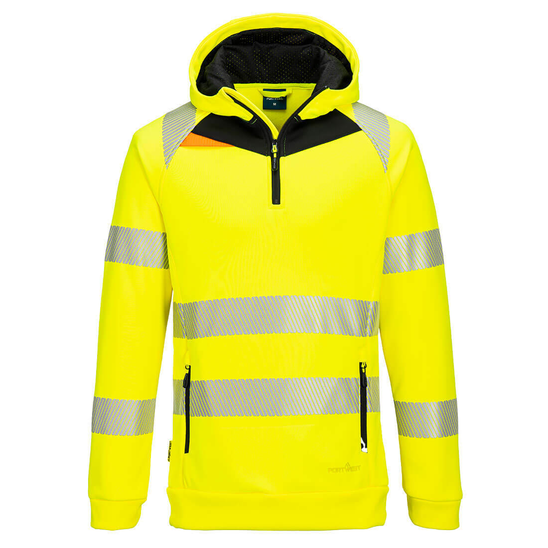 Bluza ostrzegawcza z kapturem DX4 i zamkiem 1/4, kolor żółty/czarny, rozmiar XXXL