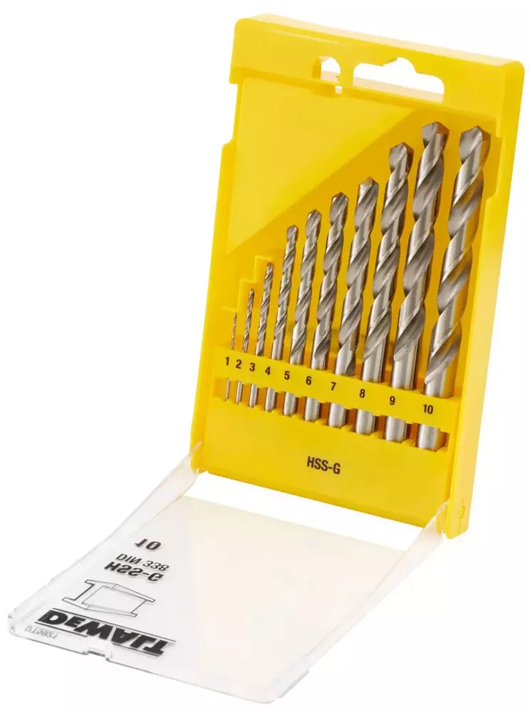 Zestaw 10 wierteł do metalu 1-10 mm HSS-G DIN338 DeWALT DT5921 1