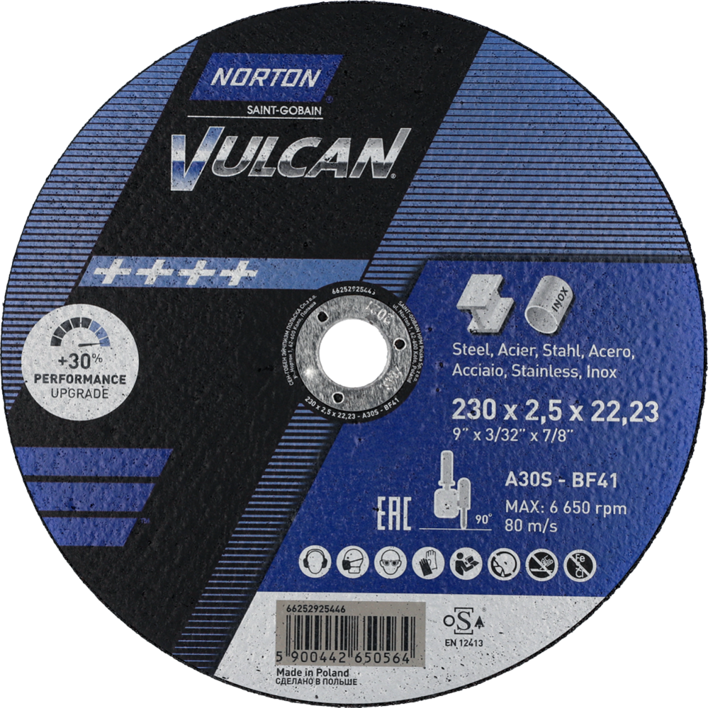 Tarcza do cięcia metalu 230x2,5x22,23 Vulcan płaska Norton 66252925446 1