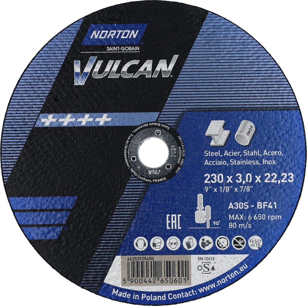 Tarcza do cięcia metalu 230x3x22,23 Vulcan płaska Norton 66252925450 1