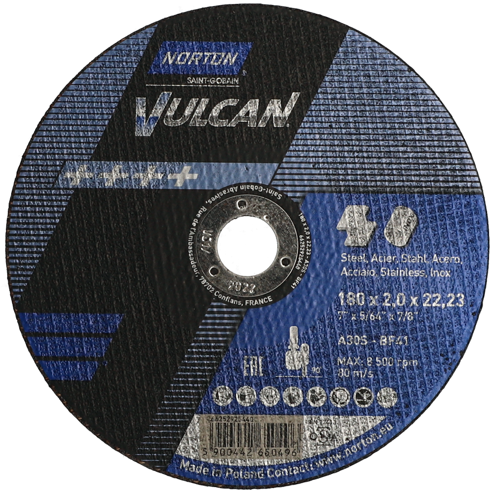 Tarcza do cięcia metalu 180x2x22,23 Vulcan płaska Norton 66252925440 1