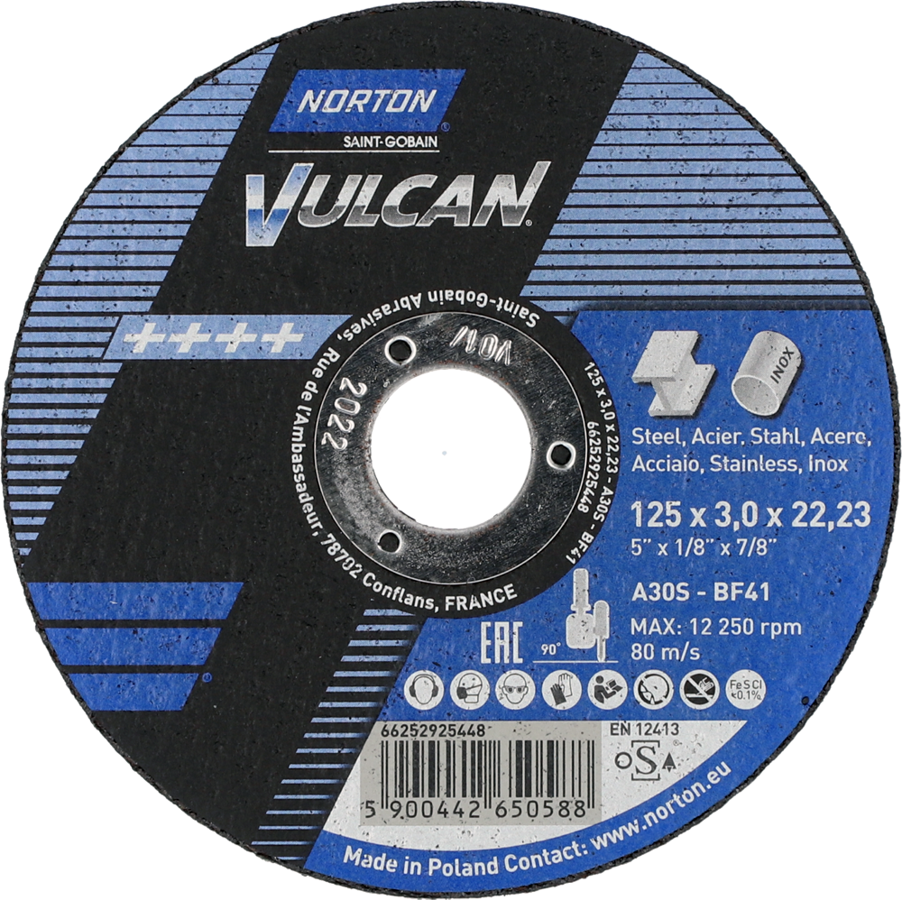 Tarcza do cięcia metalu 125x3x22,23 Vulcan płaska Norton 66252925448 1