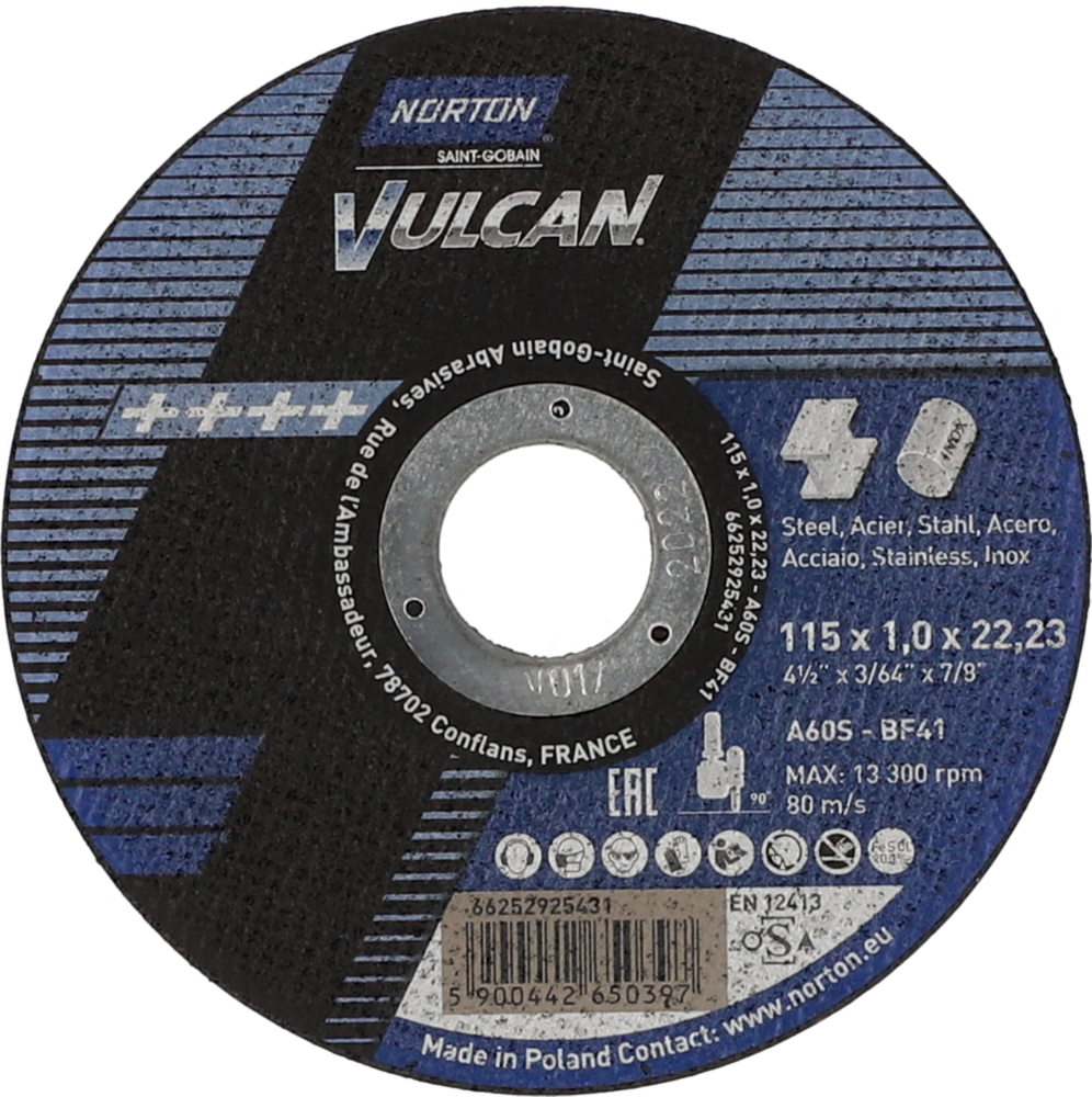 Tarcza do cięcia metalu 115x1x22,23 Vulcan płaska Norton 66252925431 1
