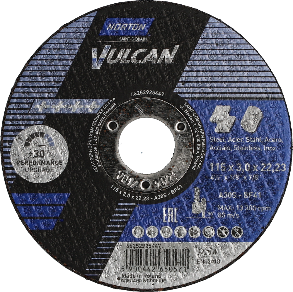 Tarcza do cięcia metalu 115x3x22,23 Vulcan płaska Norton 66252925447 1