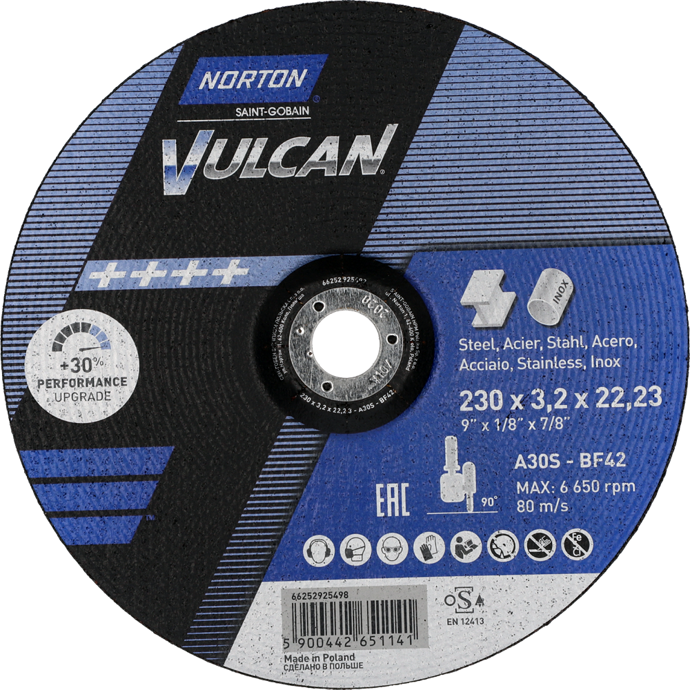 Tarcza do cięcia metalu 230x3,2x22,23 Vulcan wypukła Norton 66252925498 1