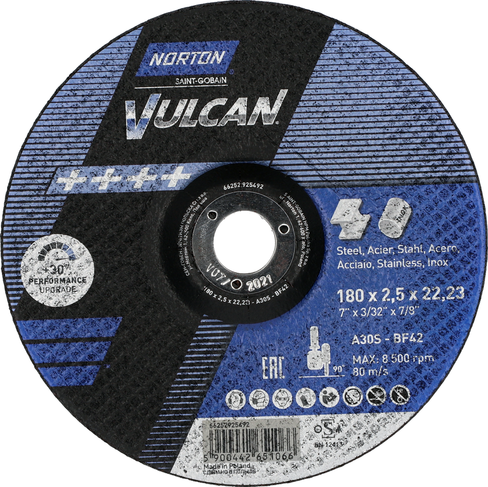 Tarcza do cięcia metalu 180x2,5x22,23 Vulcan wypukła Norton 66252925492 1