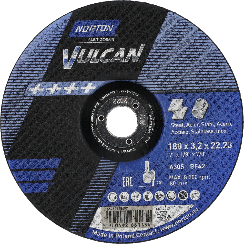 Tarcza do cięcia metalu 180x3,2x22,23 Vulcan wypukła Norton 66252925497 1