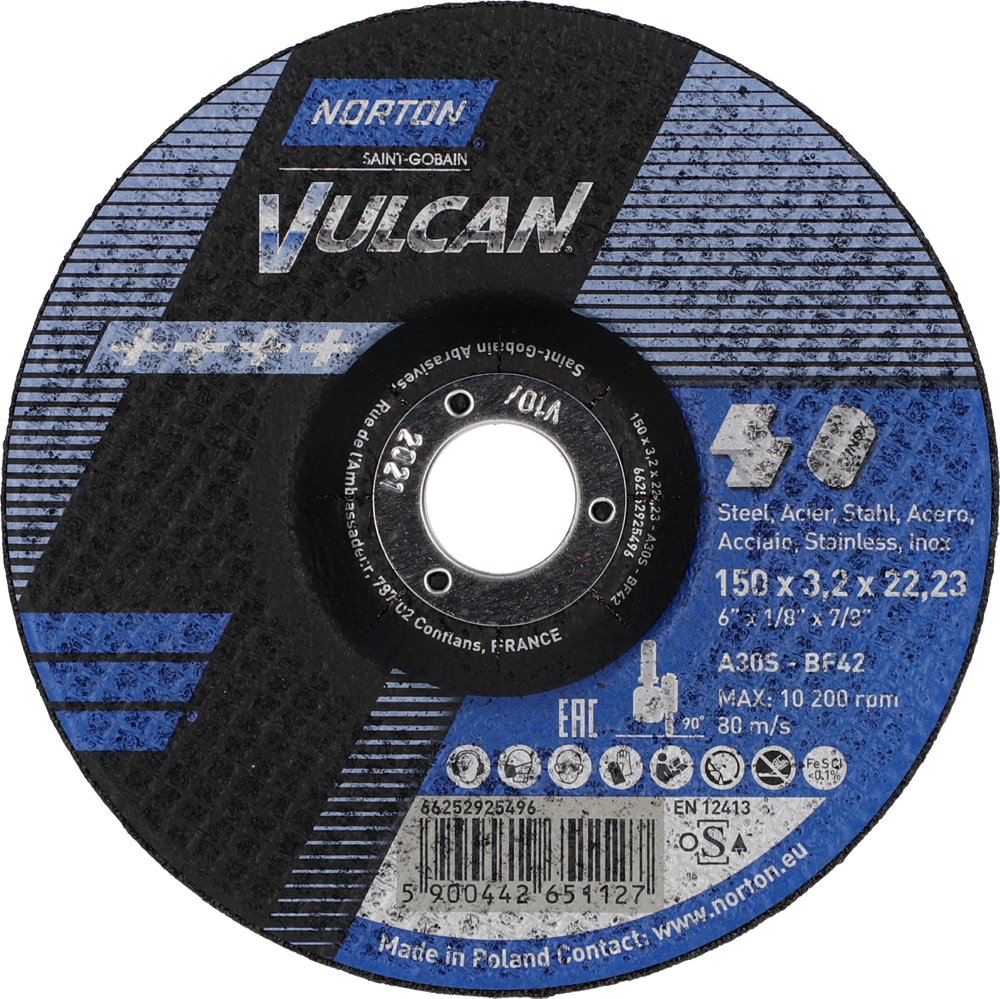 Tarcza do cięcia metalu 150x3,2x22,23 Vulcan wypukła Norton 66252925496 1