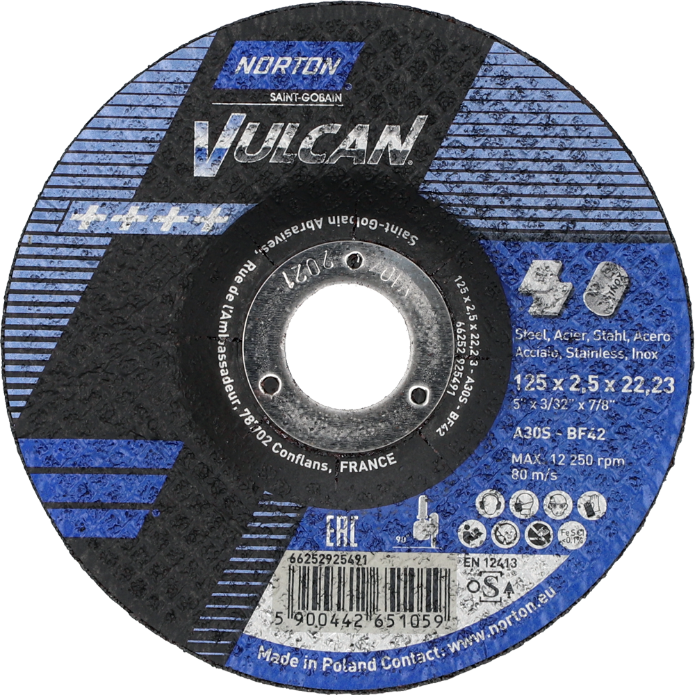 Tarcza do cięcia metalu 125x2,5x22,23 Vulcan wypukła Norton 66252925491 1