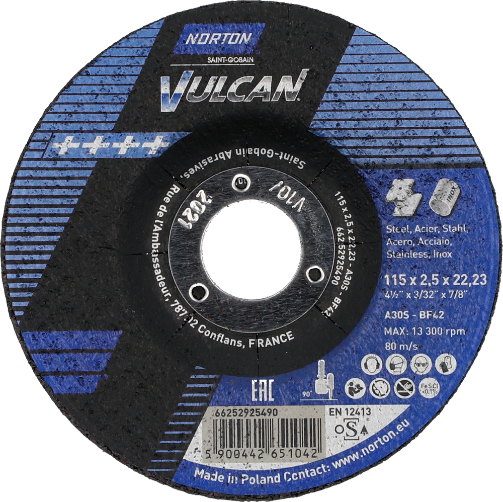 Tarcza do cięcia metalu 115x2,5x22,23 Vulcan wypukła Norton 66252925490 1