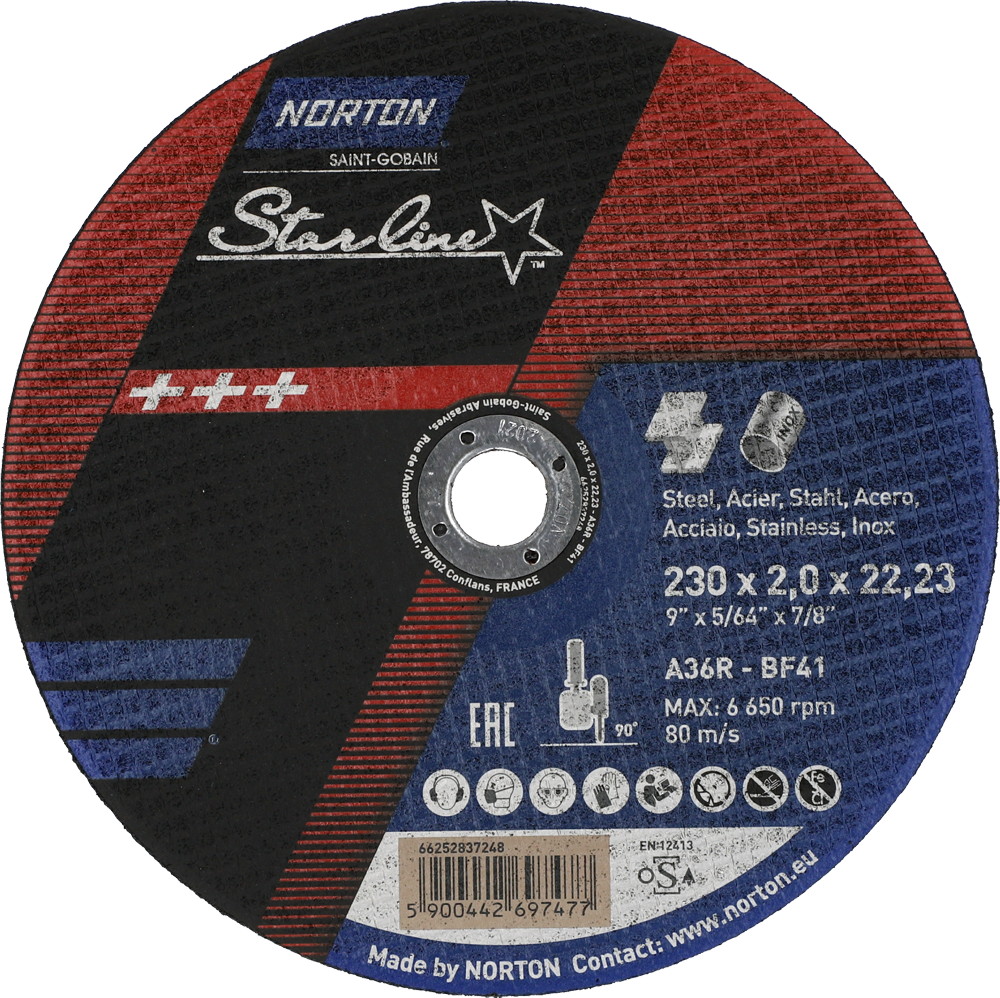 Tarcza do cięcia metalu 230x2x22,23 Starline płaska Norton 66252837248 1