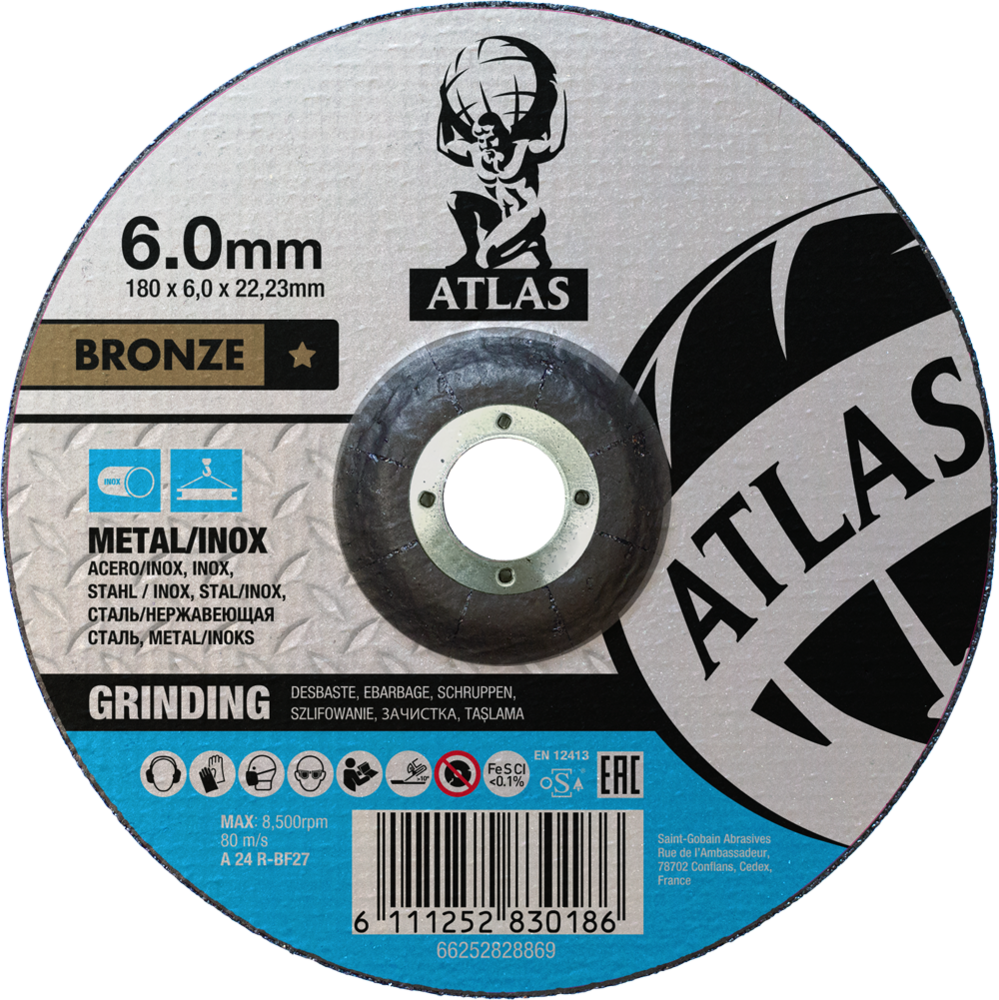 Tarcza do szlifowania metalu 180x6x22,23 Bronze wypukła Atlas 66252828869 1