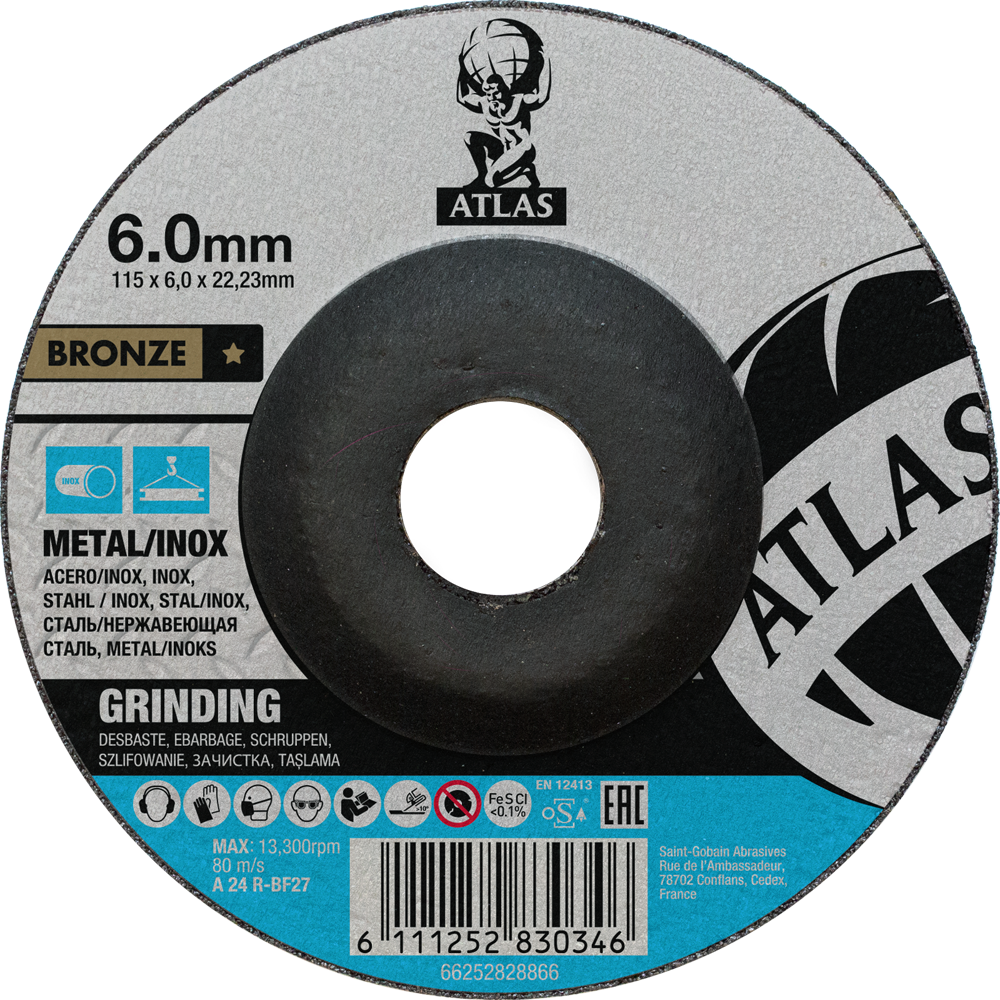 Tarcza do szlifowania metalu 115x6x22,23 Bronze wypukła Atlas 66252828866 1