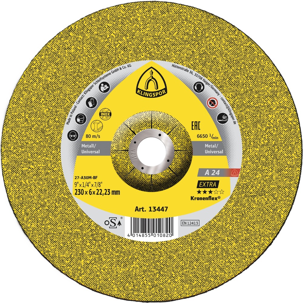 Tarcza do szlifowania metalu 230x8x22,23 A 24 Extra wypukła Klingspor 13448 1