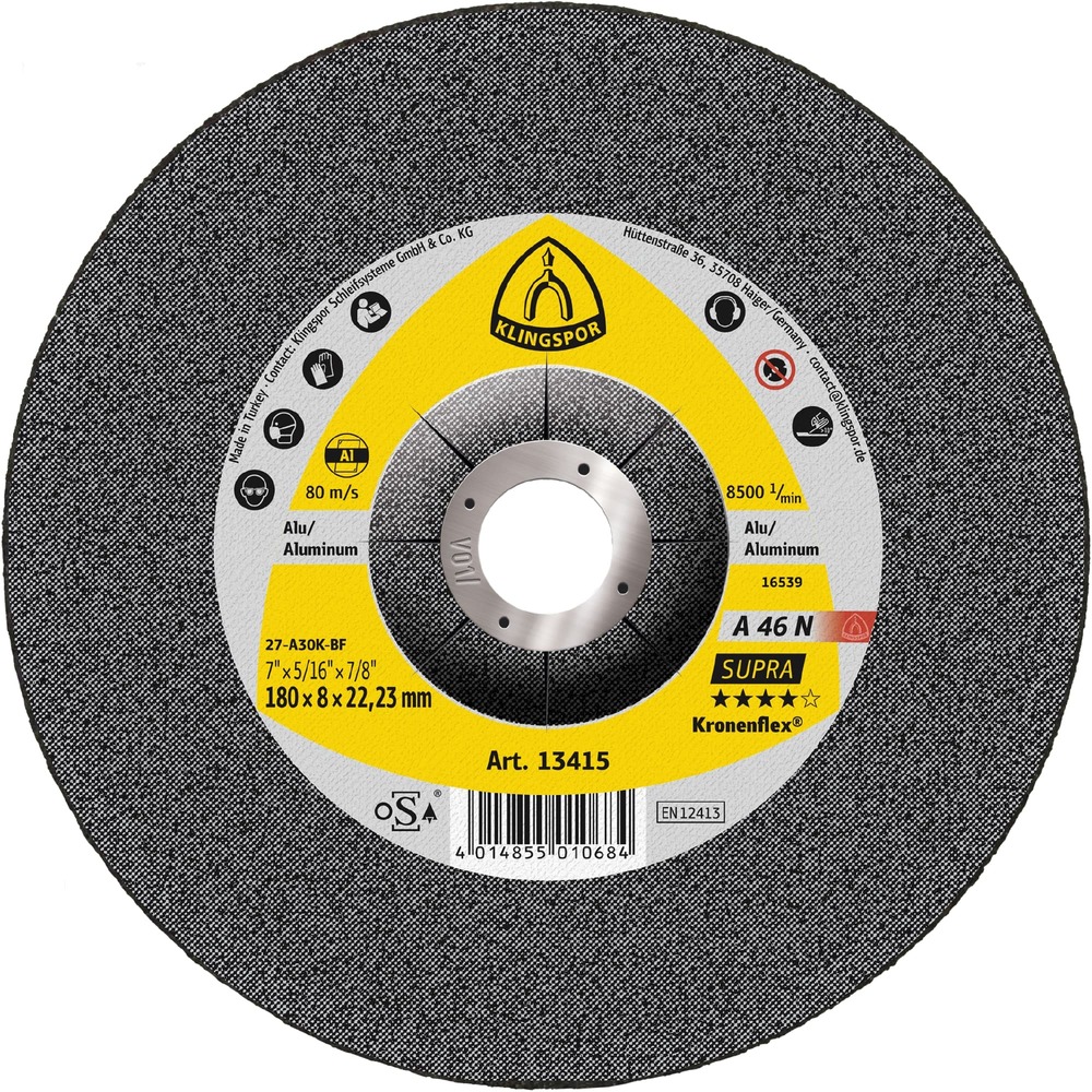 Tarcza do szlifowania aluminium 125x6x22,23 A 46 N Supra wypukła Klingspor 2226 1