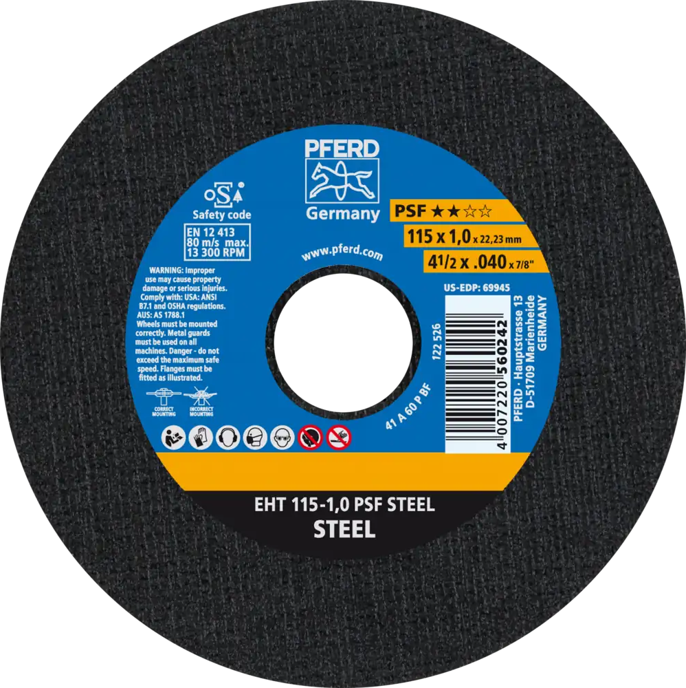Tarcza do cięcia metalu 115x1x22,23 PSF STEEL płaska Pferd 61730010 1