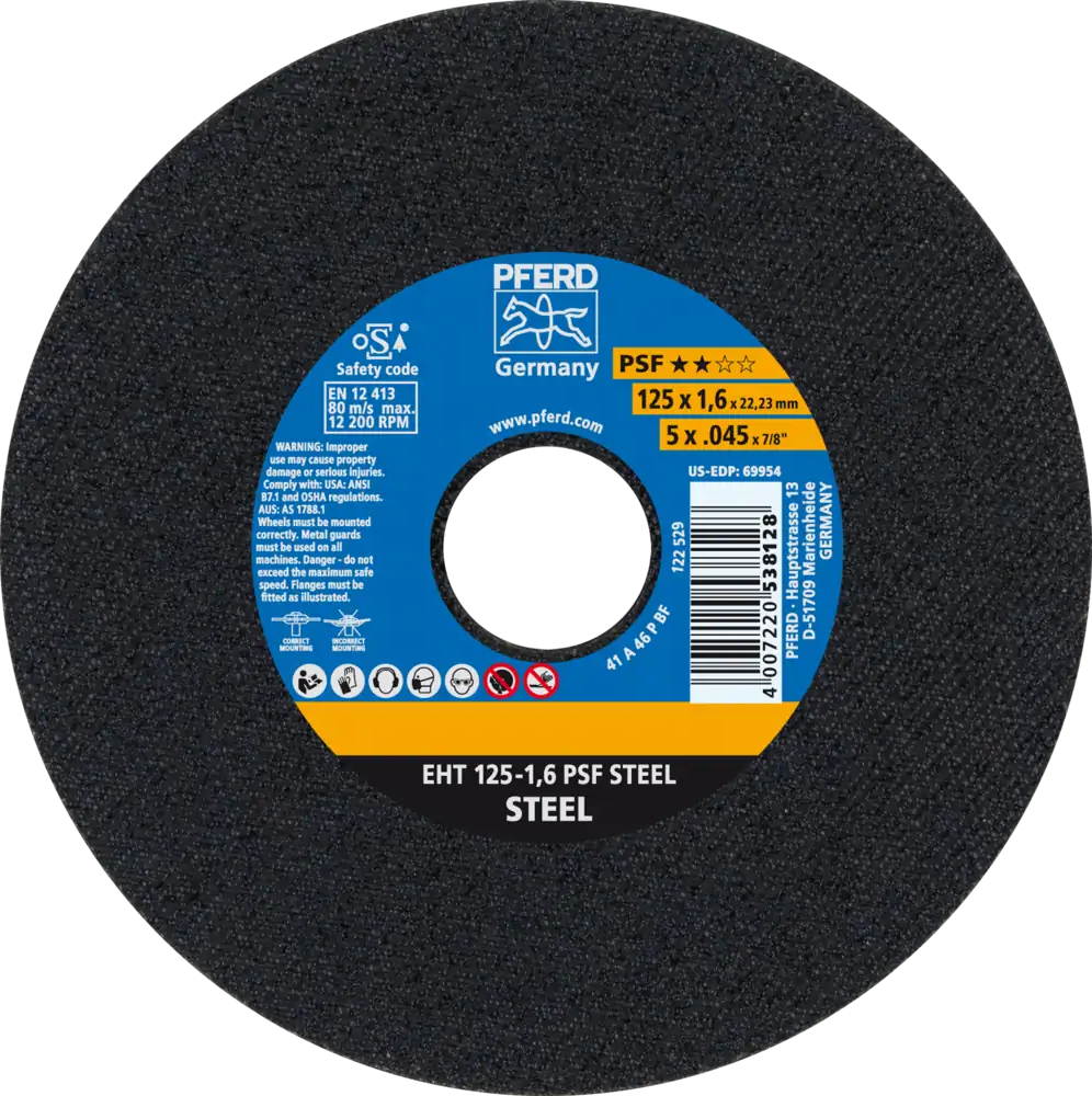 Tarcza do cięcia metalu 125x1,6x22,23 PSF STEEL płaska Pferd 61719021 1