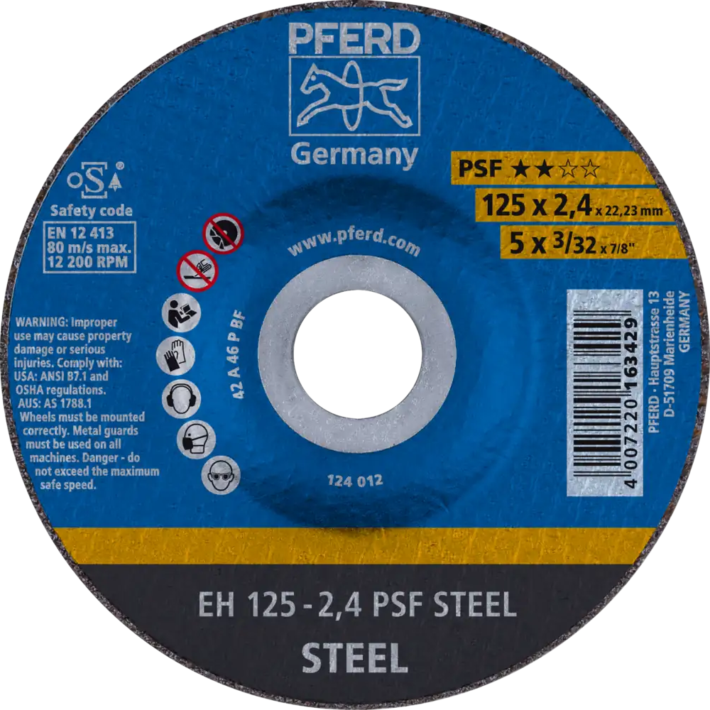 Tarcza do cięcia metalu 125x2,4x22,23 PSF STEEL wypukła Pferd 61720222 1
