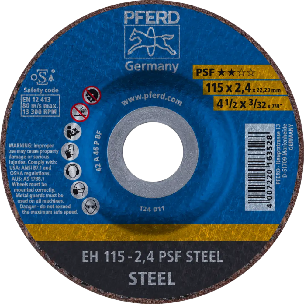 Tarcza do cięcia metalu 115x2,4x22,23 PSF STEEL wypukła Pferd 61740122 1