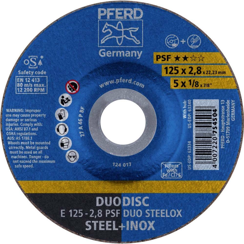 Tarcza do cięcia metalu 125x2,8x22,23 PSF DUO STEELOX wypukła Pferd 62012620 1