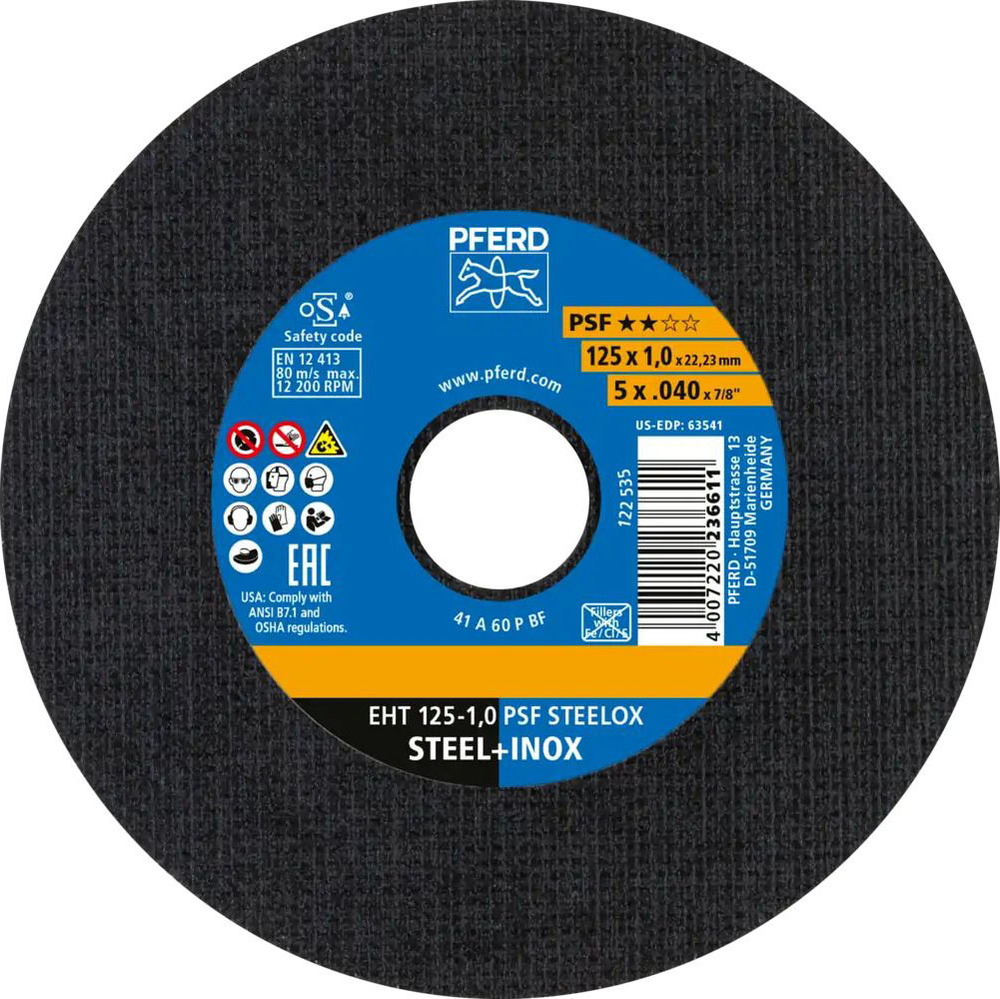 Tarcza do cięcia metalu 125x1x22,23 PSF STEELOX płaska Pferd 61721100 1