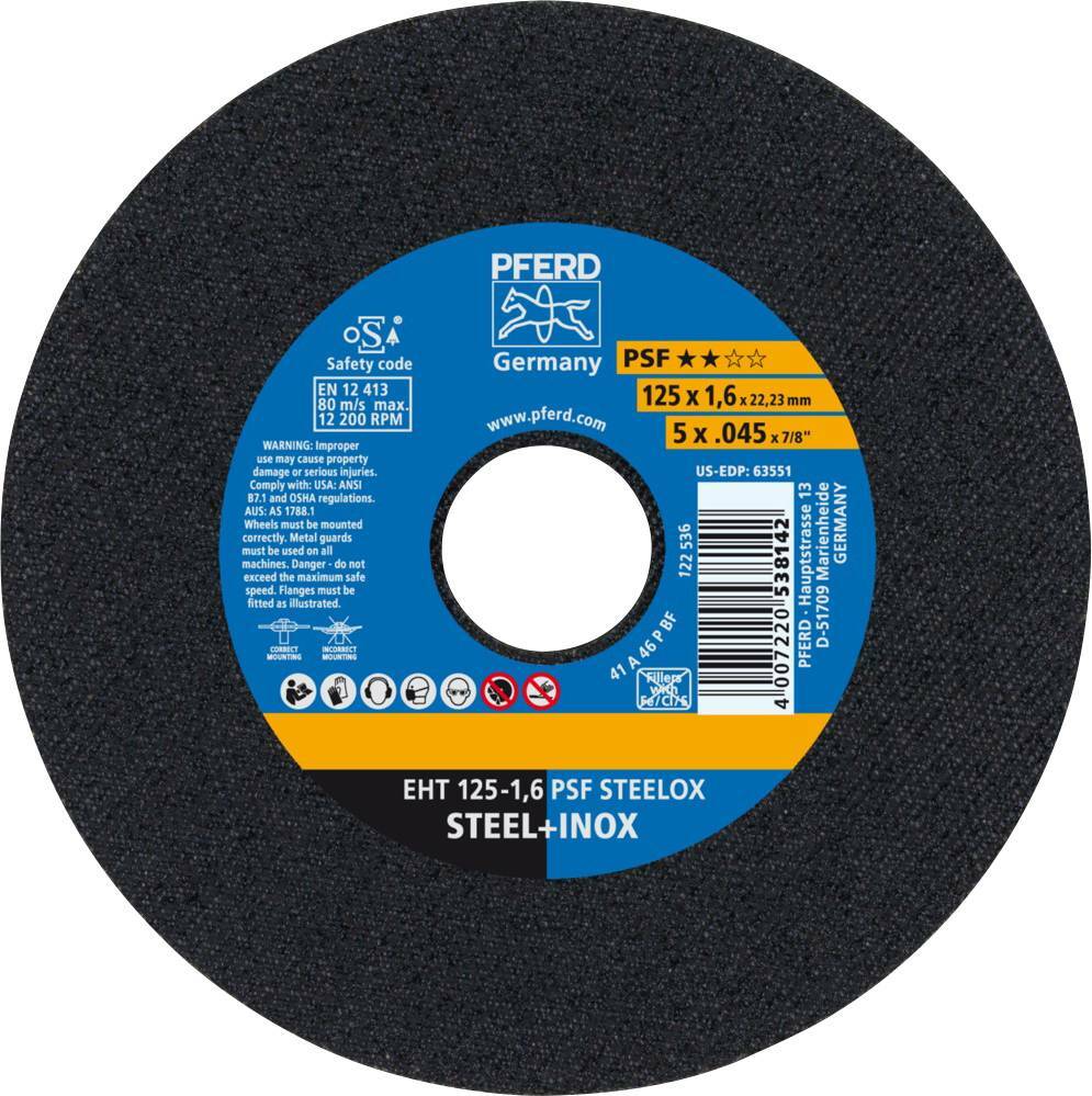 Tarcza do cięcia metalu 125x1,6x22,23 PSF STEELOX płaska Pferd 61721121 1