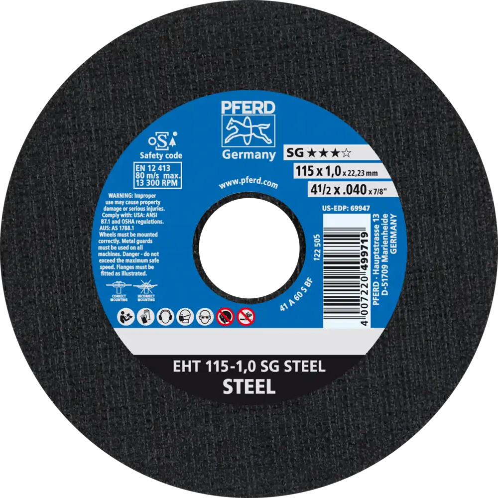 Tarcza do cięcia metalu 115x1x22,23 SG STEEL płaska Pferd 61340382 1