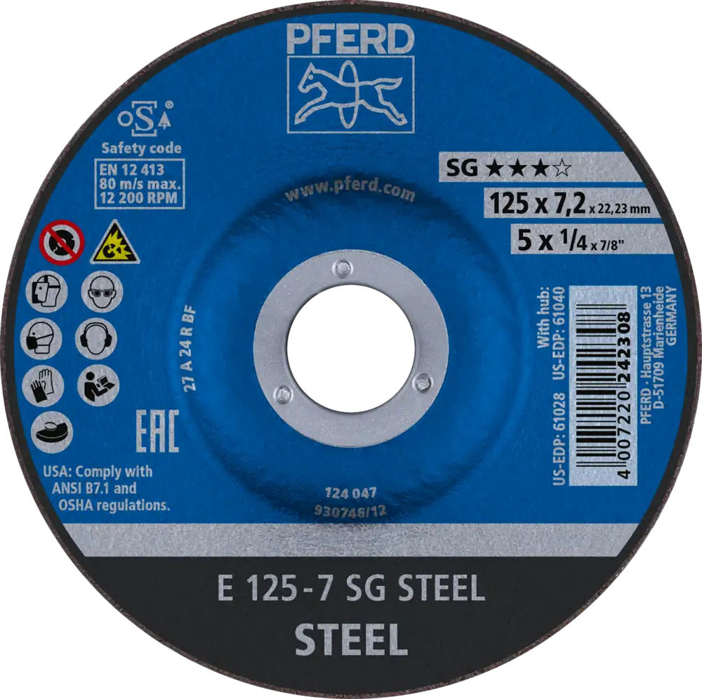 Tarcza do szlifowania metalu 125x7,2x22,23 SG STEEL wypukła Pferd 62212626 1