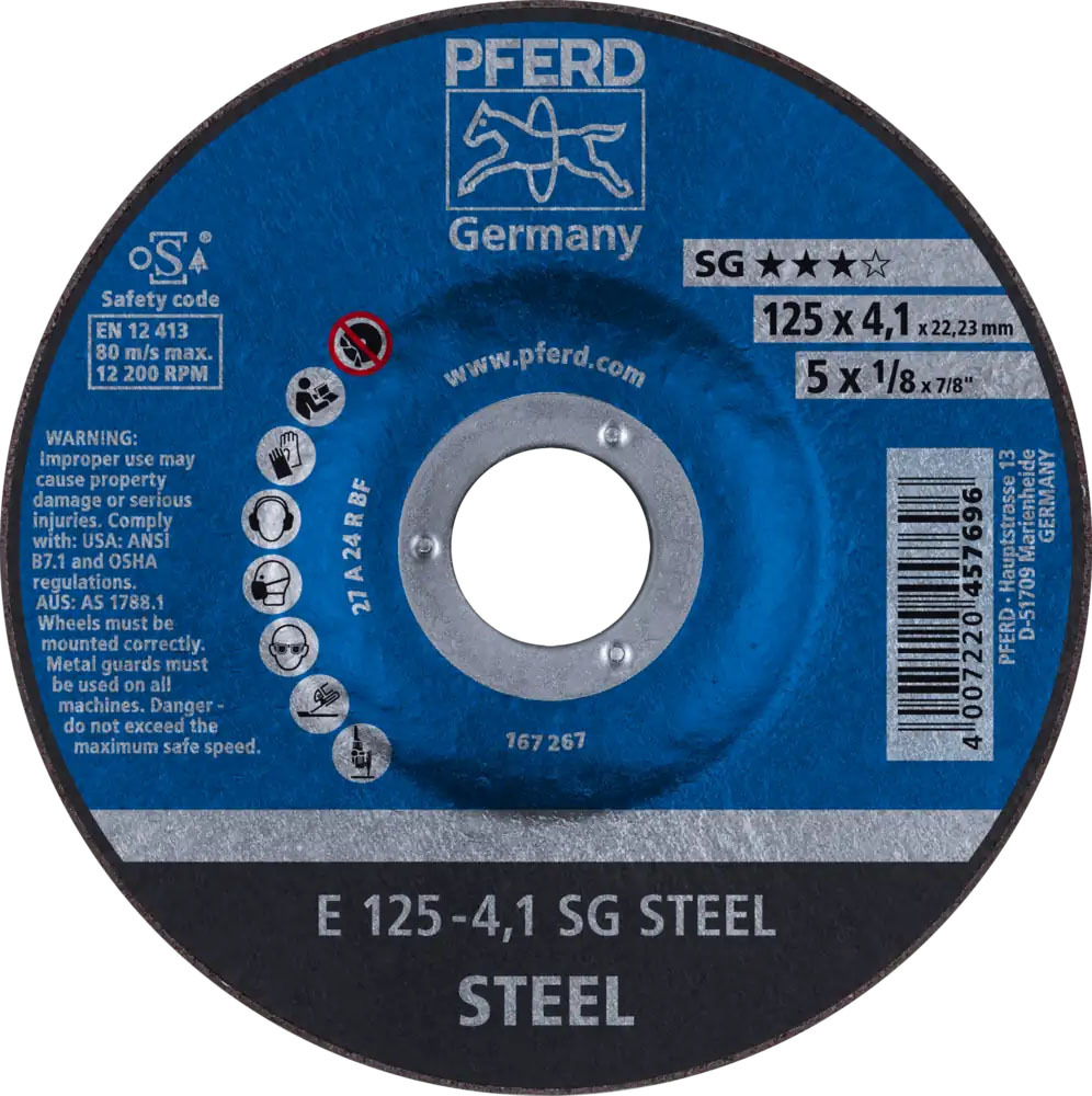 Tarcza do szlifowania metalu 125x4,2x22,23 SG STEEL wypukła Pferd 62212426 1