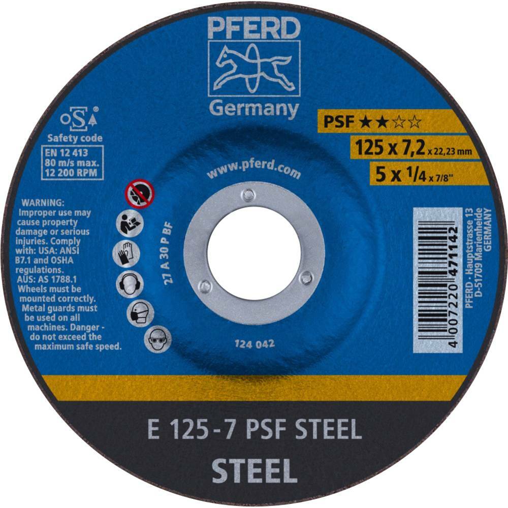 Tarcza do szlifowania metalu 125x7,2x22,23 PSF STEEL wypukła Pferd 62012634 1