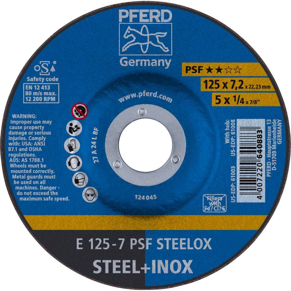 Tarcza do szlifowania metalu 125x7,2x22,23 PSF STEELOX wypukła Pferd 62012640 1