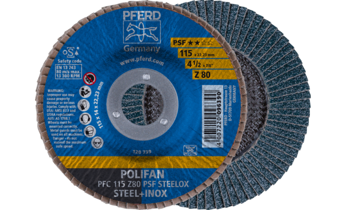 Ściernica listkowa POLIFAN PFC 125 × 22,23 mm stożkowa Z80 linia uniwersalna PSF STEELOX stal/stal nierdzewna 1