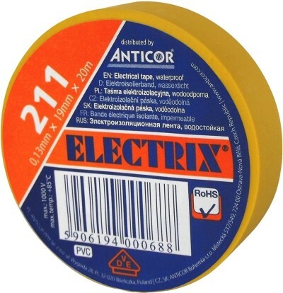 Taśma izolacyjna PCW 20 m x 19 mm żółta wodoodporna samogasnąca Anticor ELECTRIX 211 1